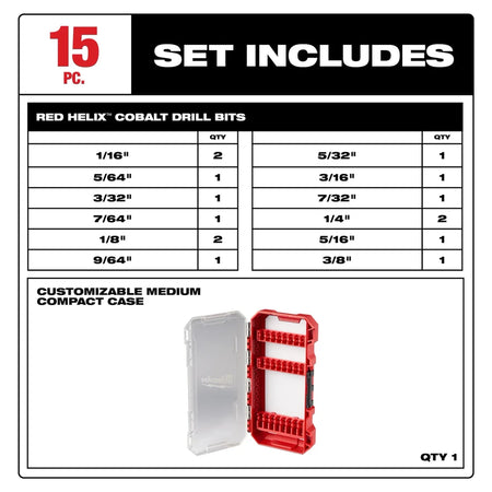 15PC RED HELIX™ Cobalt Drill Bit Set - AAA Industrial Supply