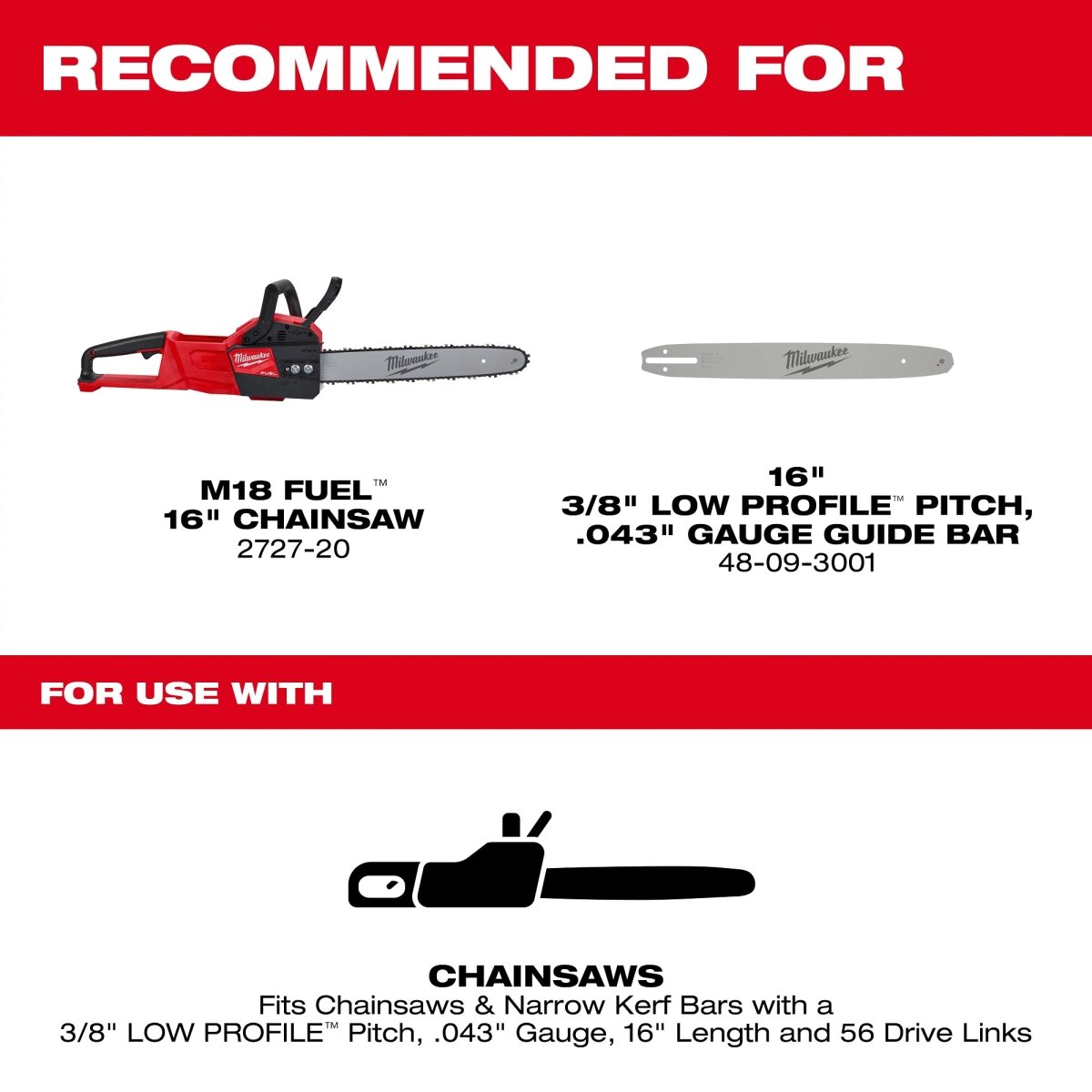 16" 3/8" LOW PROFILE™ Pitch, .043" Gauge Saw Chain - AAA Industrial Supply