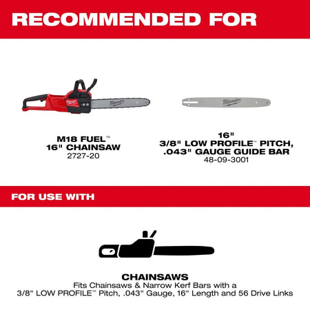 16" 3/8" LOW PROFILE™ Pitch, .043" Gauge Saw Chain - AAA Industrial Supply