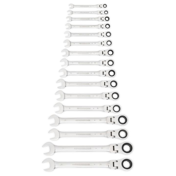 16 Piece 72 - Tooth 12 Point Flex Head Ratcheting Combination Metric Wrench Set - AAA Industrial Supply