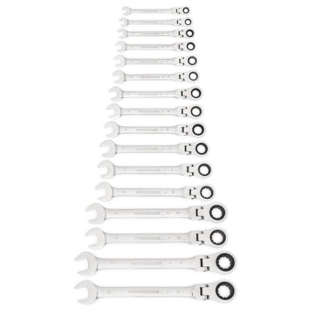 16 Piece 72 - Tooth 12 Point Flex Head Ratcheting Combination Metric Wrench Set - AAA Industrial Supply