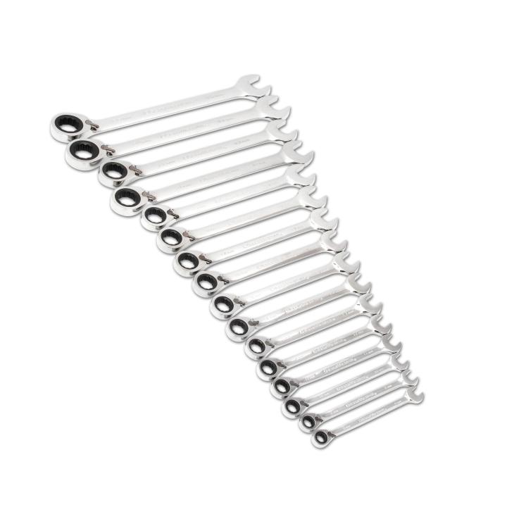 16 Piece 72 - Tooth 12 Point Reversible Ratcheting Combination Metric Wrench Set - AAA Industrial Supply
