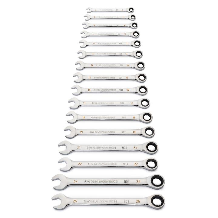 16 Piece 90 - Tooth 12 Point Metric Combination Ratcheting Wrench Set - AAA Industrial Supply