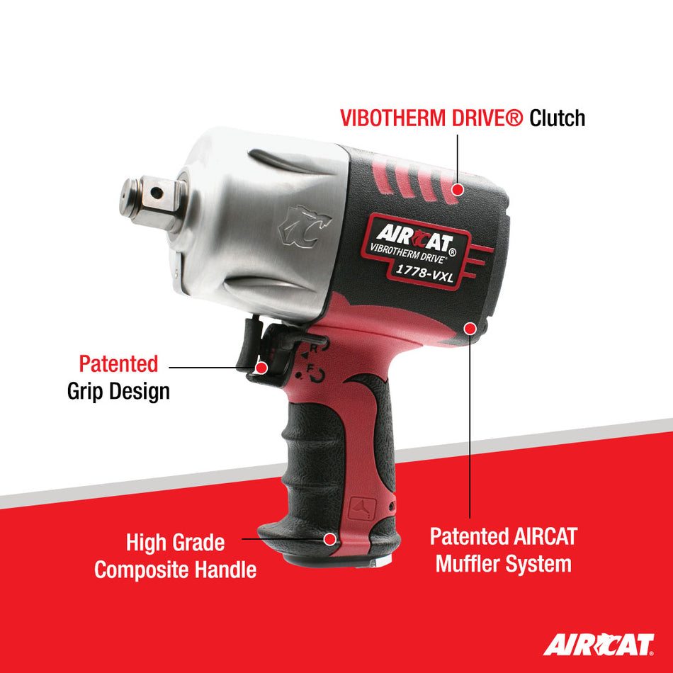 AIRCAT Pneumatic Tools 1778-VXL 3/4-Inch Vibrotherm Drive Composite Impact Wrench : Ergonomic Impact Wrench : Compact & Low Weight Pneumatic Power Tool