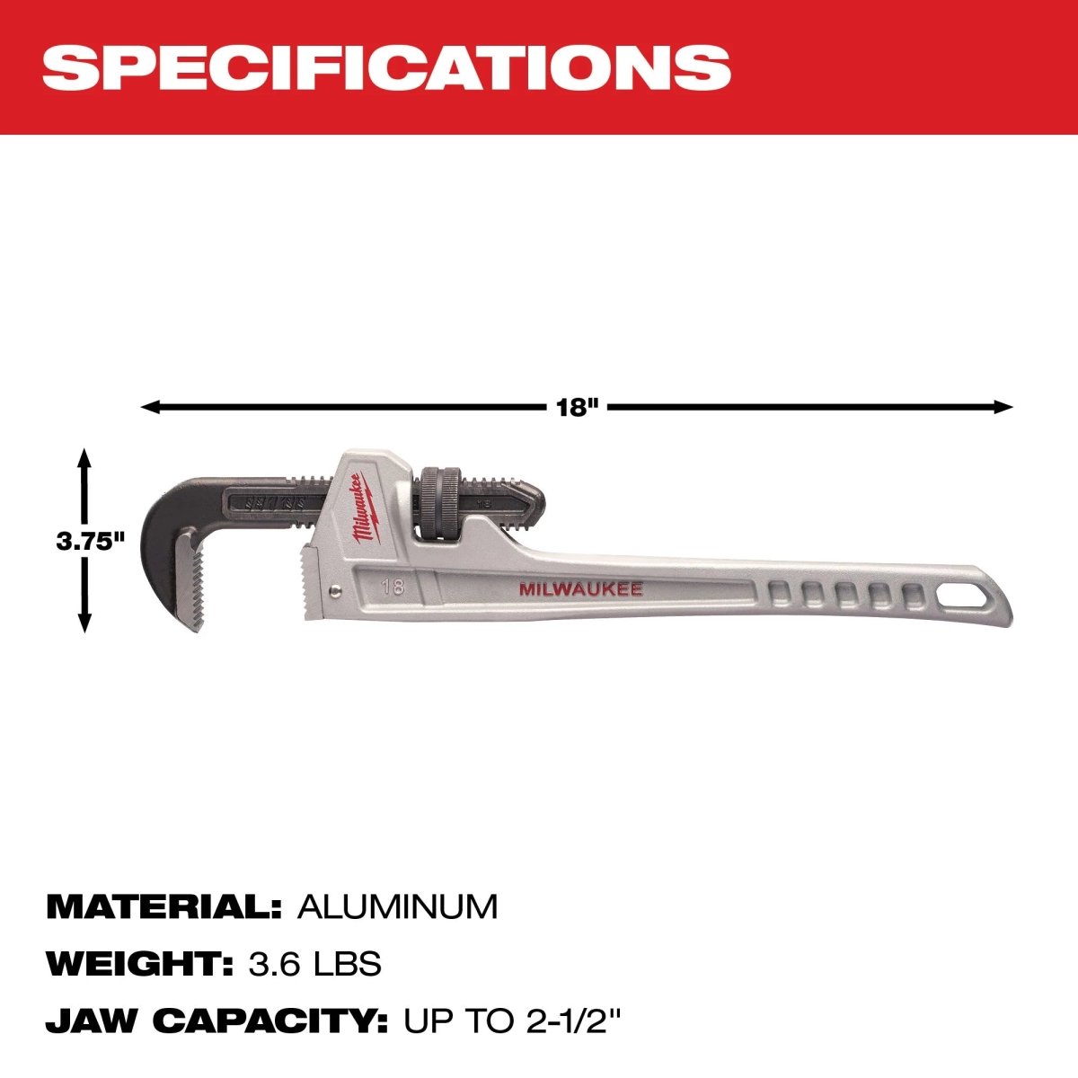 18” Aluminum Pipe Wrench - AAA Industrial Supply