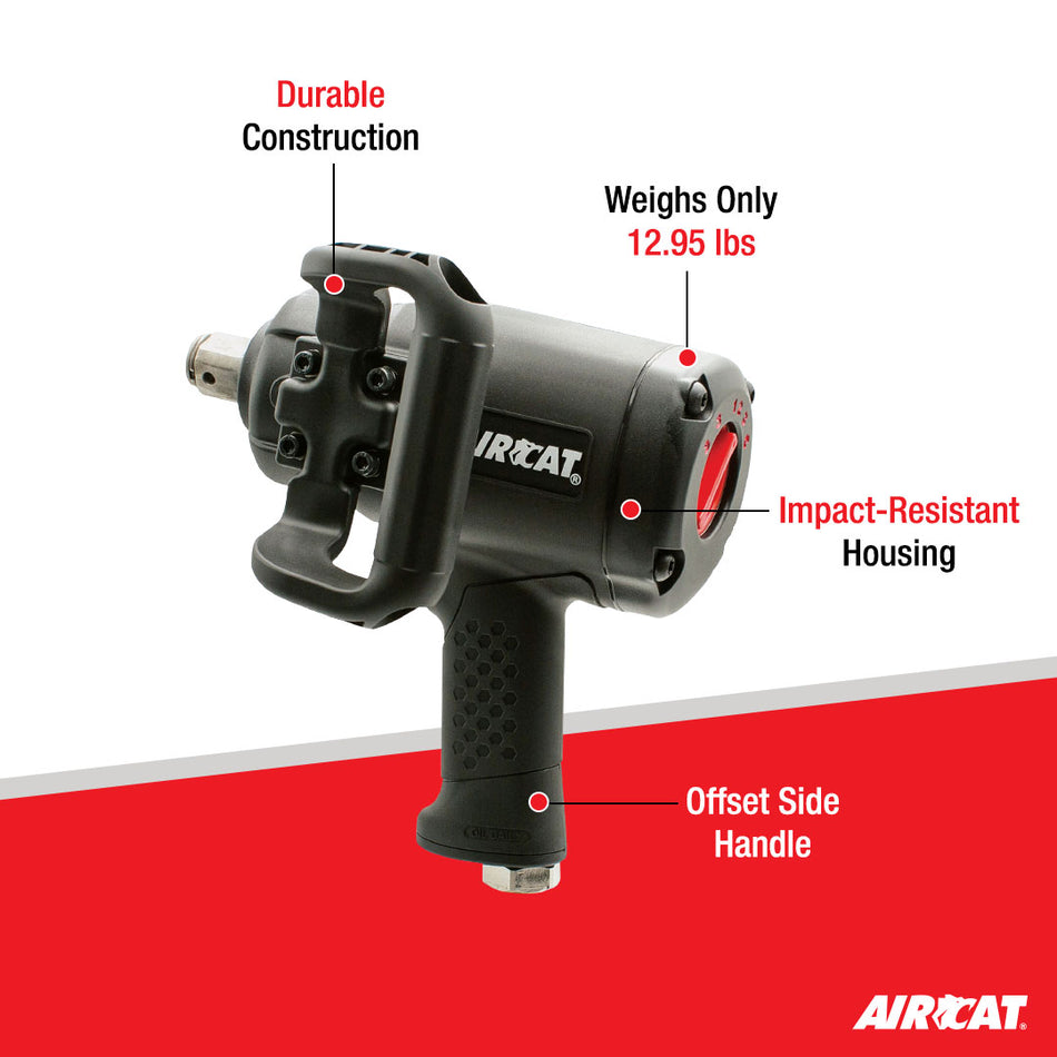 AirCAT 1870-P 1" Low Weight Pistol Impact wrench 2100 ft-lbs , Black , Medium