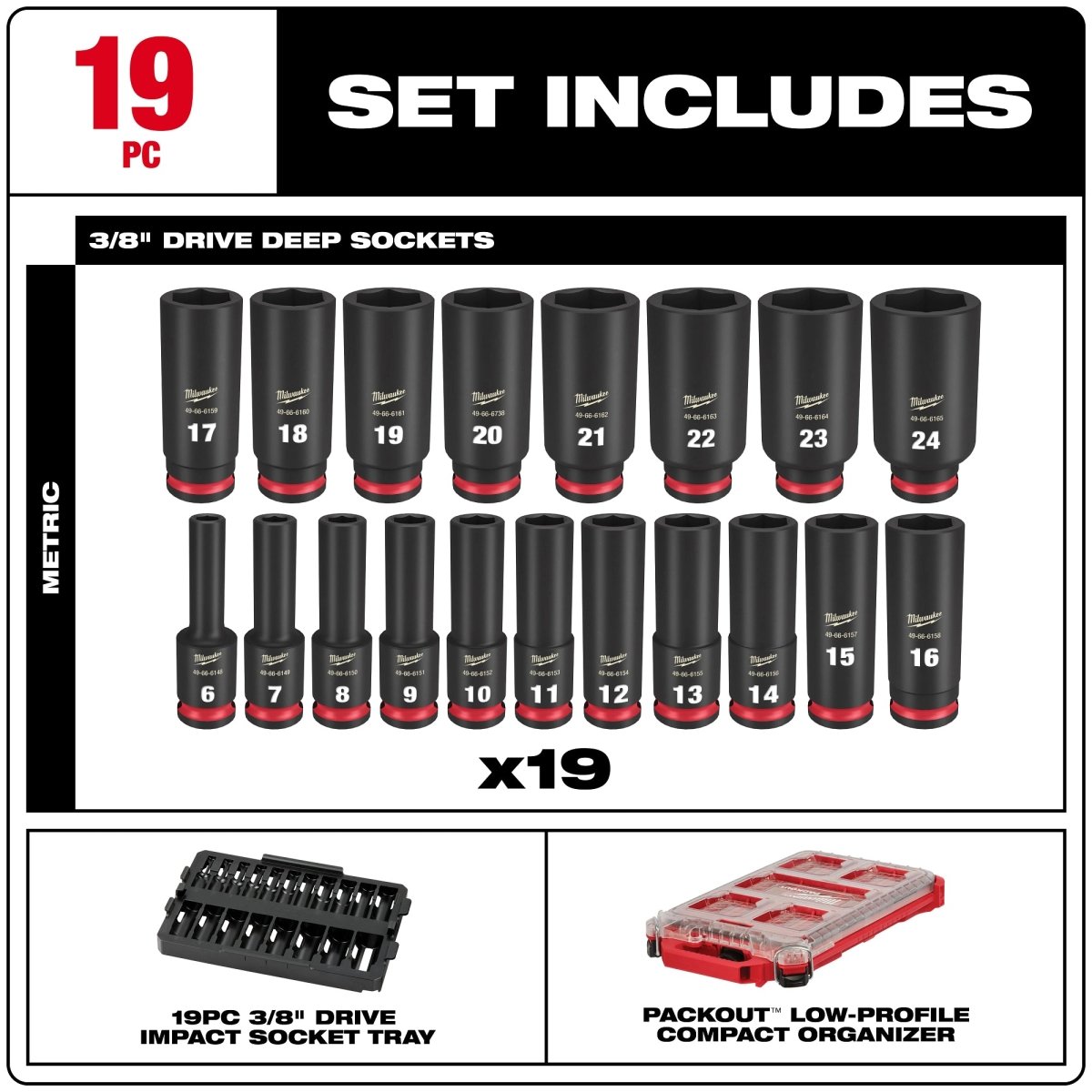 19PC SHOCKWAVE™ Impact Duty Socket 3/8” Drive MM Set with PACKOUT™ - AAA Industrial Supply