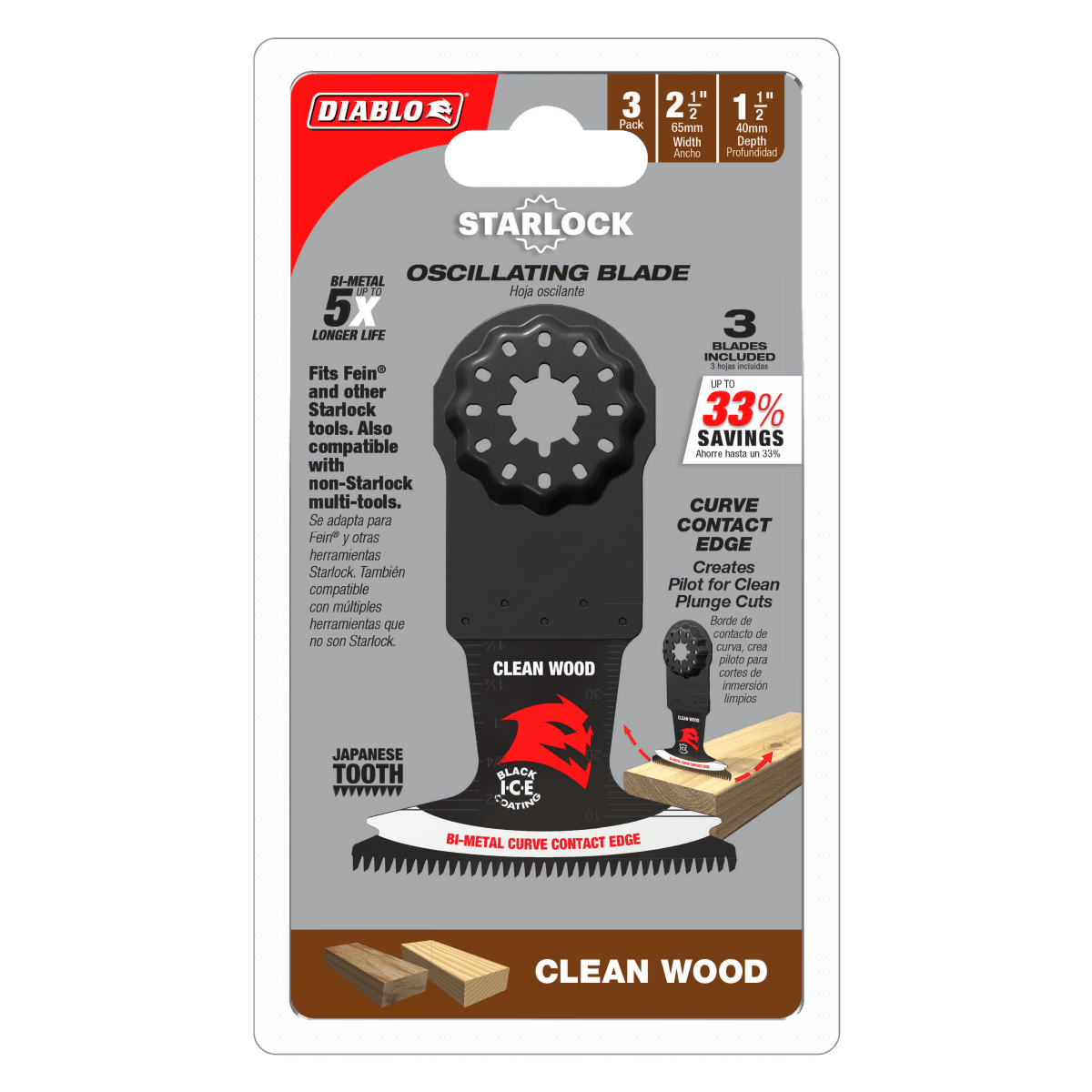 2 - 1/2" Demo Demon™ Starlock Bi - Metal Oscillating Blades for Clean Wood (3 - pk) - AAA Industrial Supply