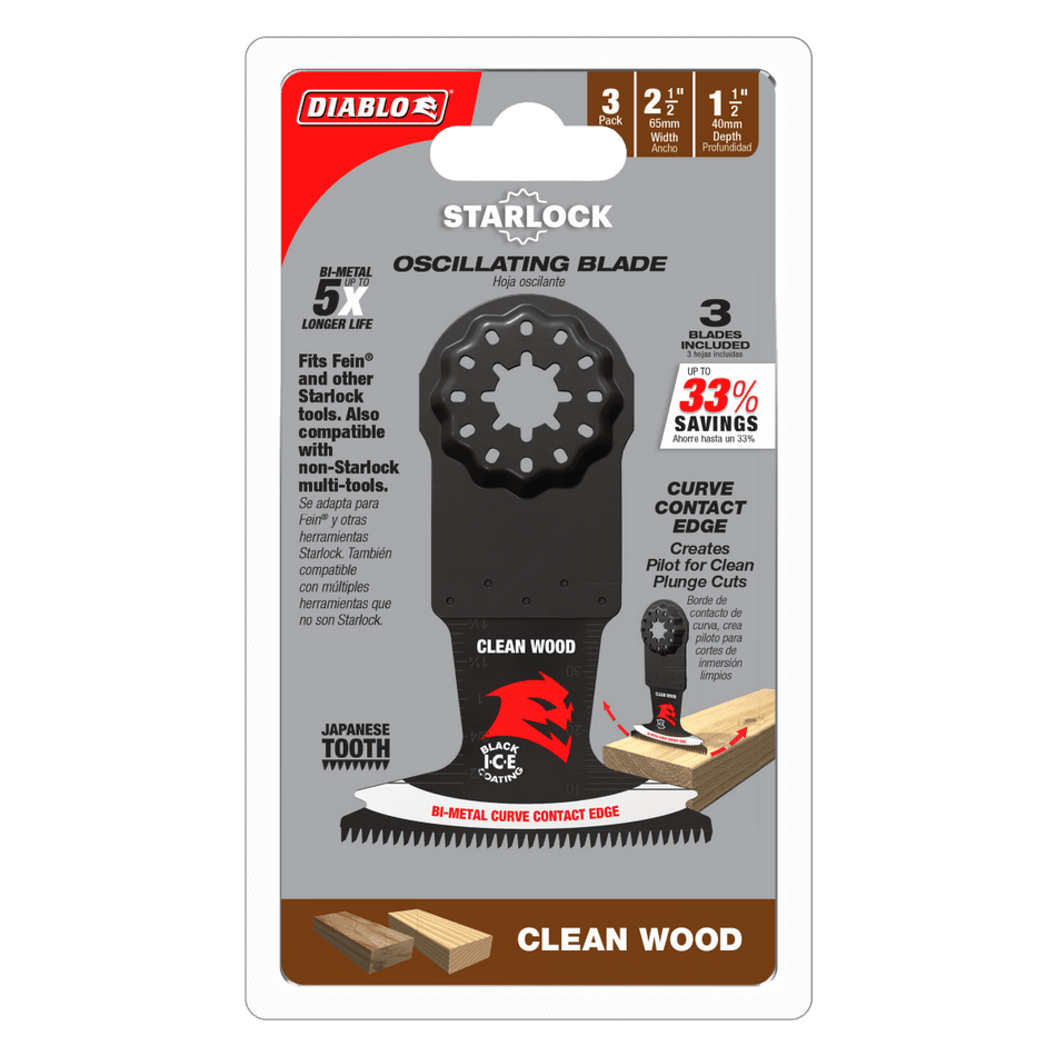 2 - 1/2" Demo Demon™ Starlock Bi - Metal Oscillating Blades for Clean Wood (3 - pk) - AAA Industrial Supply