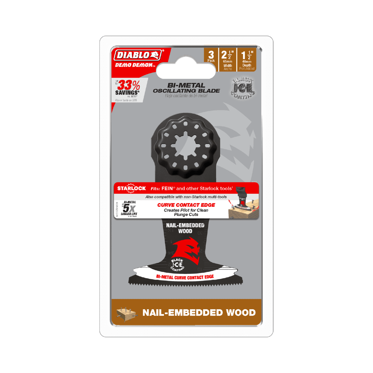 2 - 1/2" Demo Demon™ Starlock Bi - Metal Oscillating Blades for Nail - Embedded Wood (3 - pk) - AAA Industrial Supply