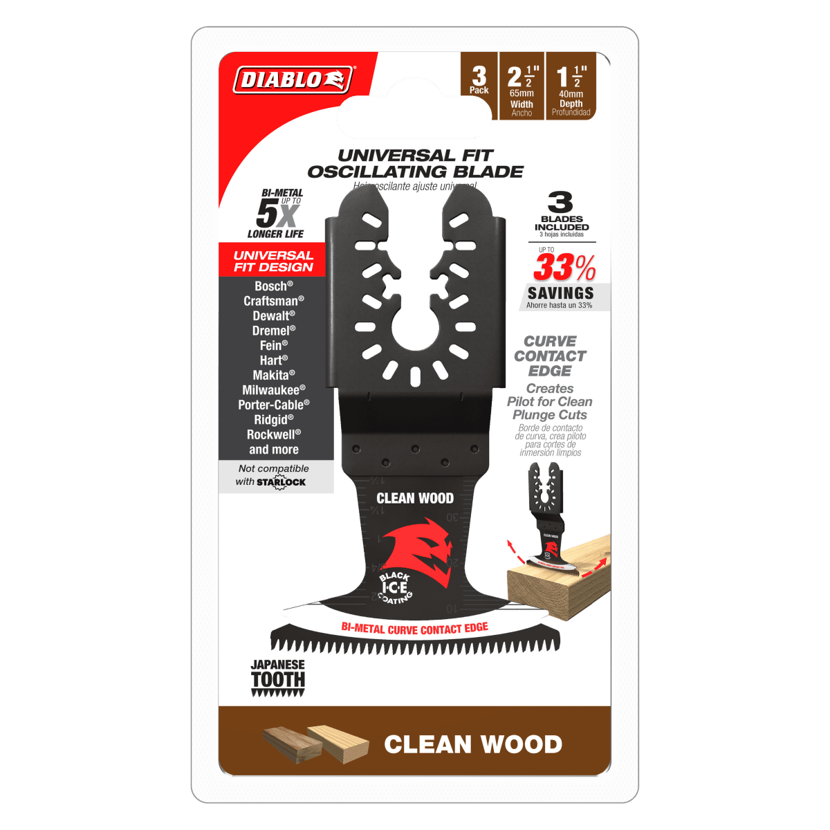 2 - 1/2" Demo Demon™ Universal Fit Bi - Metal Oscillating Blades for Clean Wood (3 - pk) - AAA Industrial Supply