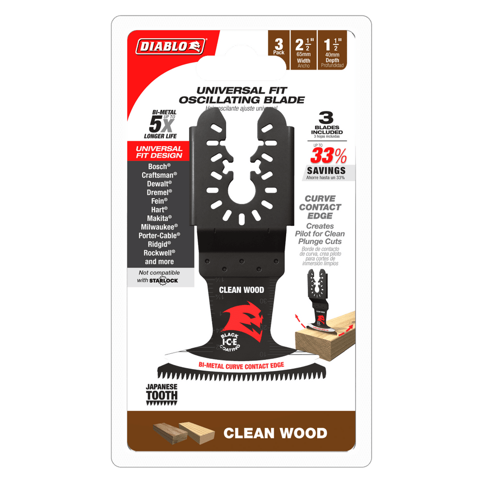 2 - 1/2" Demo Demon™ Universal Fit Bi - Metal Oscillating Blades for Clean Wood (3 - pk) - AAA Industrial Supply
