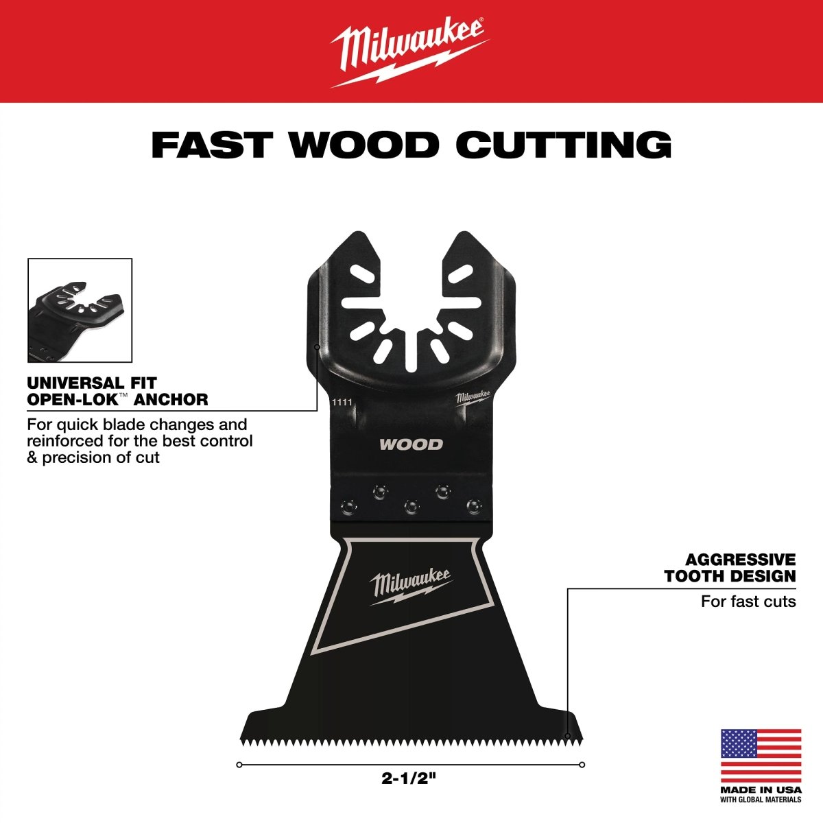 2 - 1/2” High Carbon Steel Wood Universal Fit Oscillating Multi - Tool Blade (1 PK) - AAA Industrial Supply