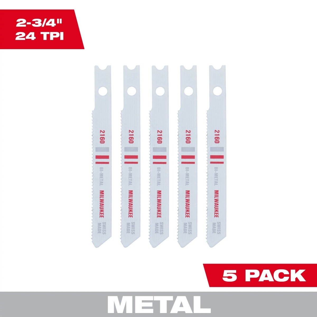 2 - 3/4" 24TPI U - Shank Metal Cutting Bi - Metal Jig Saw Blades (5 PK) - AAA Industrial Supply