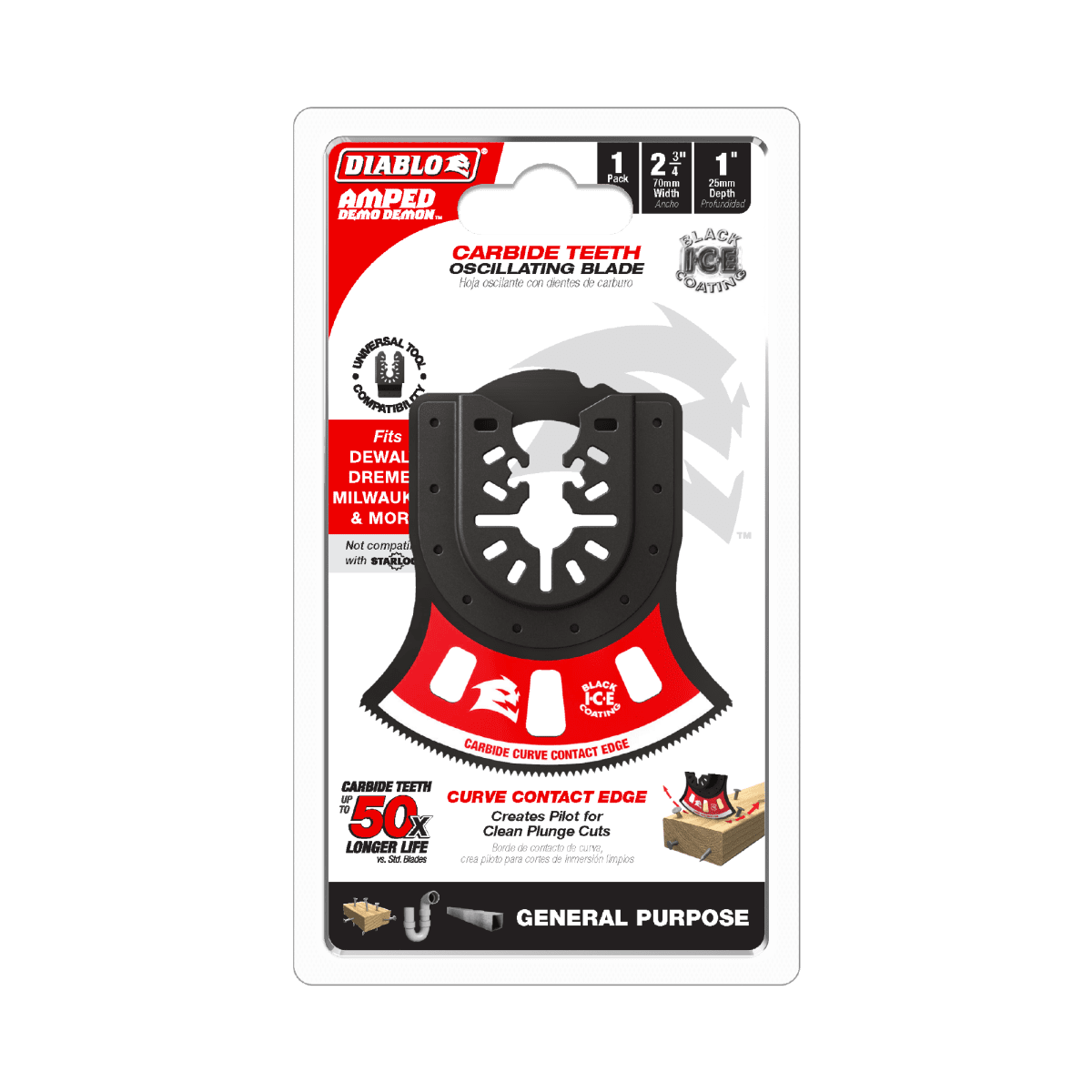 2 - 3/4" AMPED™ Demo Demon™ Universal Fit Carbide Teeth Oscillating Blade for General Purpose Cuts - AAA Industrial Supply