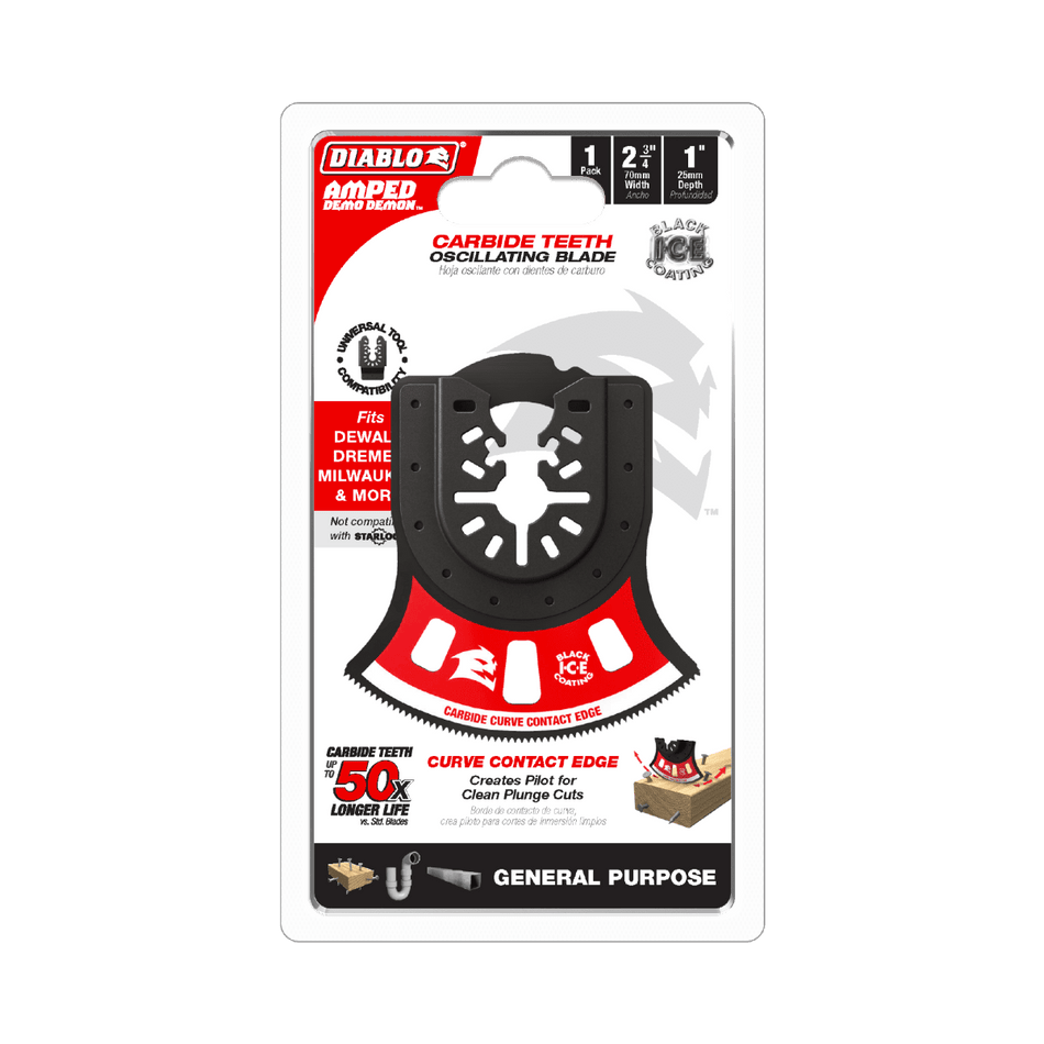 2 - 3/4" AMPED™ Demo Demon™ Universal Fit Carbide Teeth Oscillating Blade for General Purpose Cuts - AAA Industrial Supply