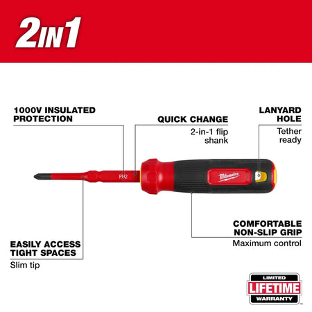 2-in-1 1000V Insulated Flip Shank Multi-Bit Screwdriver - AAA Industrial Supply