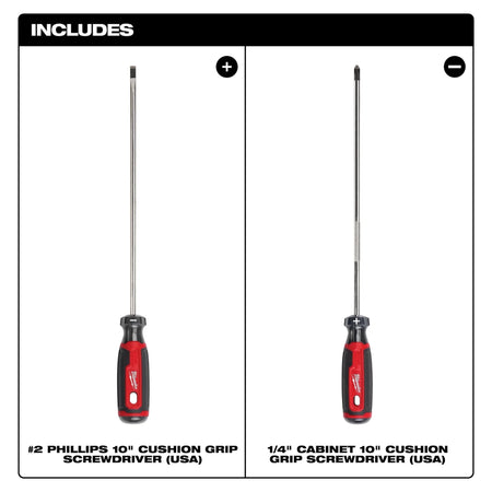 2 PC. 10" Cushion Grip Screwdriver Set (USA) - AAA Industrial Supply