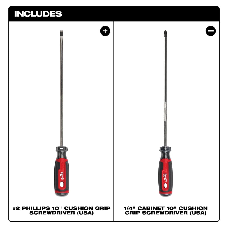 2 PC. 10" Cushion Grip Screwdriver Set (USA) - AAA Industrial Supply