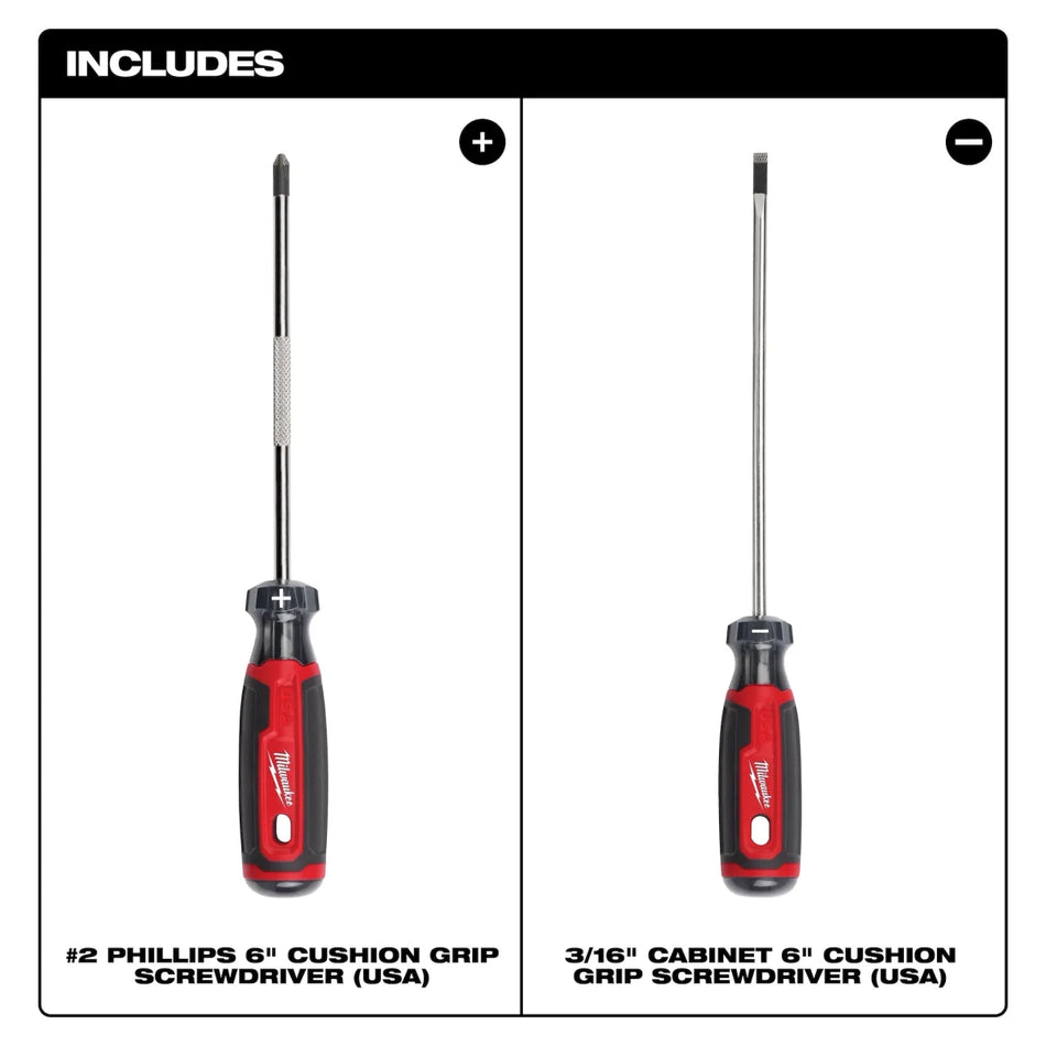 2 PC. 6" Cushion Grip Screwdriver Set (USA) - AAA Industrial Supply
