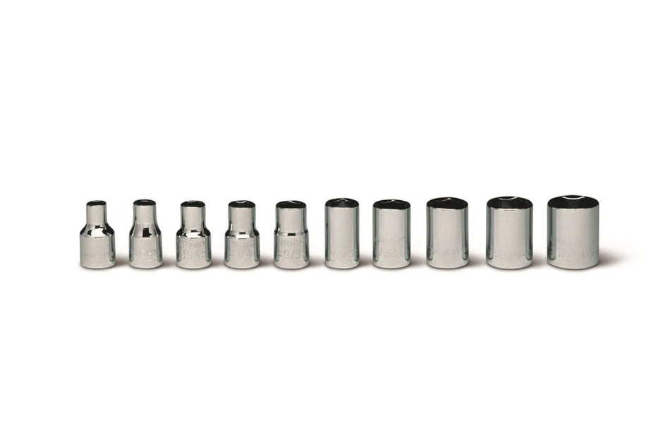 1/4" Drive 10 Piece Set - 6 Point Standard Sockets - 5/32" - 1/2"