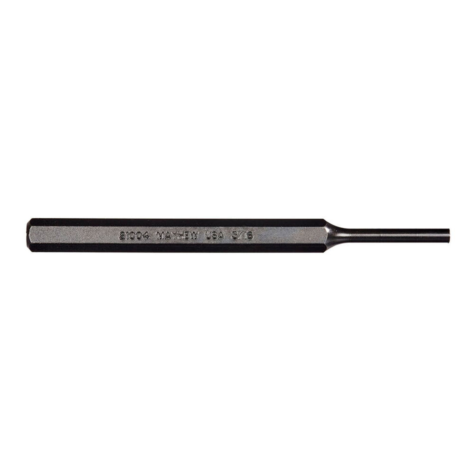 Mayhew Tools 21004 SAE Pin Punch, 3/16 x 1.25" Pin, 5-1/4" OAL x 5/16" Body, Black Oxide Finish