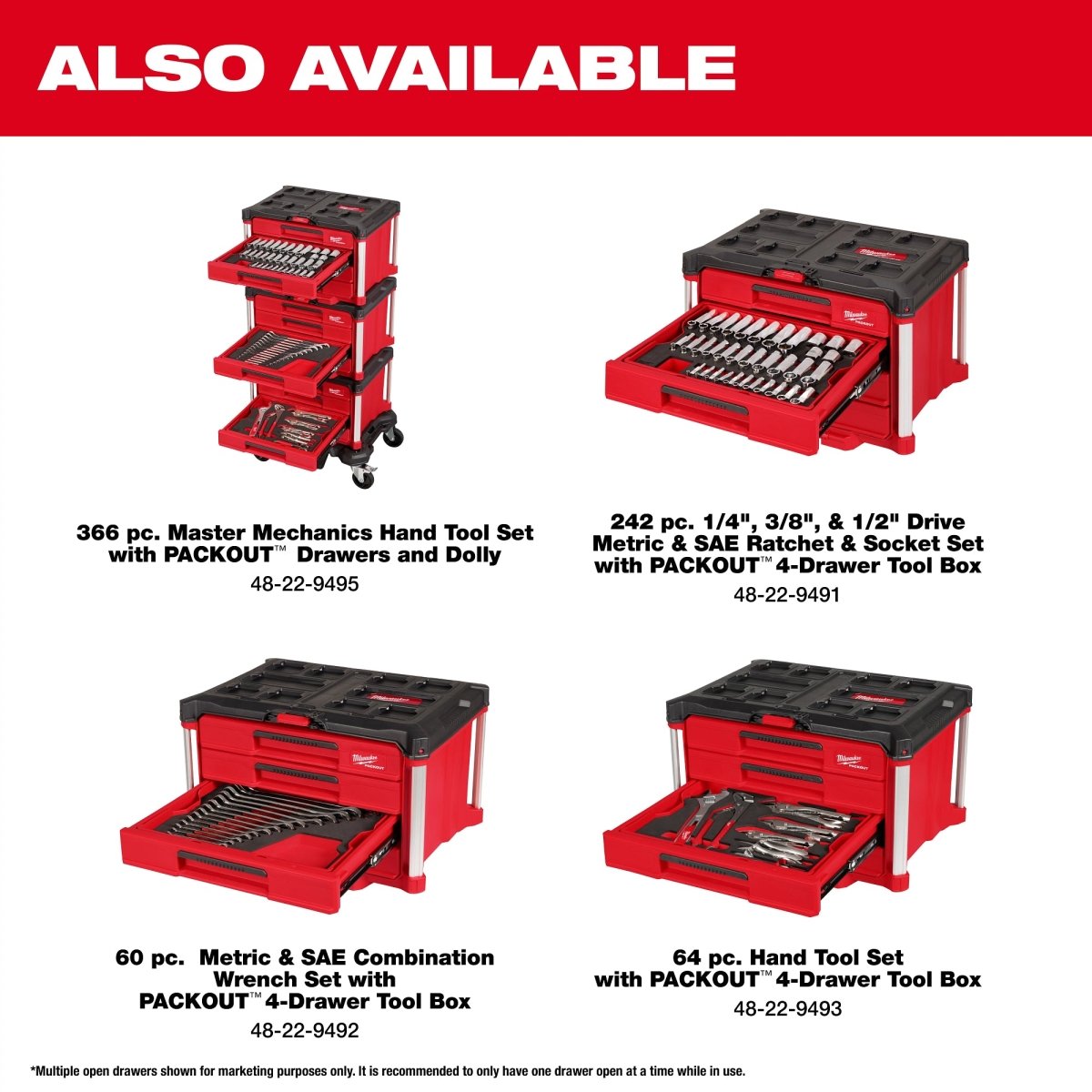 242pc. 1/4”, 3/8”, & 1/2” Drive Metric & SAE Ratchet & Socket Set with PACKOUT™ 4 - Drawer Tool Box - AAA Industrial Supply