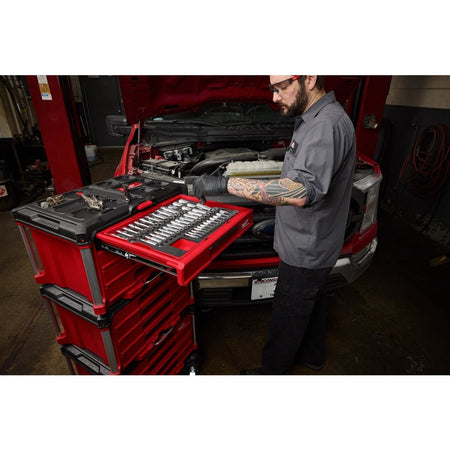 242pc. 1/4”, 3/8”, & 1/2” Drive Metric & SAE Ratchet & Socket Set with PACKOUT™ 4 - Drawer Tool Box - AAA Industrial Supply