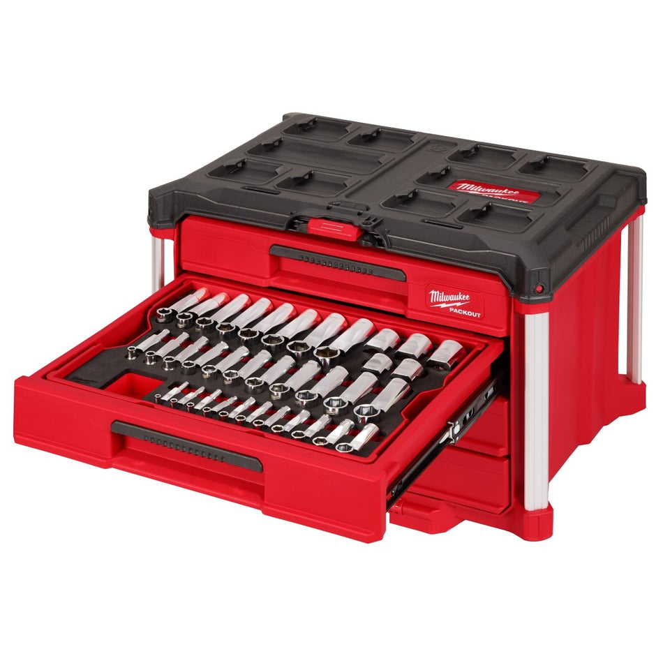 242pc. 1/4”, 3/8”, & 1/2” Drive Metric & SAE Ratchet & Socket Set with PACKOUT™ 4 - Drawer Tool Box - AAA Industrial Supply