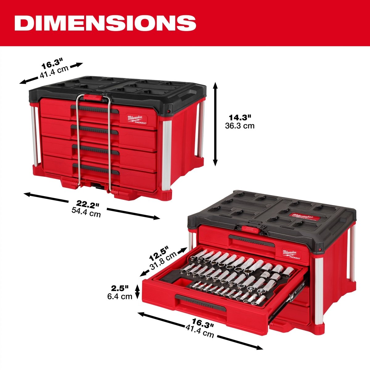242pc. 1/4”, 3/8”, & 1/2” Drive Metric & SAE Ratchet & Socket Set with PACKOUT™ 4 - Drawer Tool Box - AAA Industrial Supply