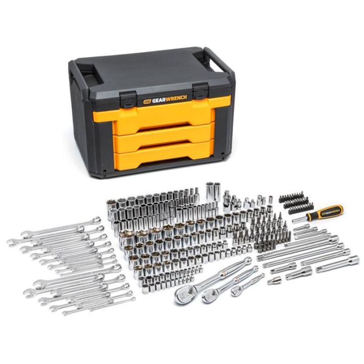 243 Piece 6 Point Mechanics Tool Set in 3 Drawer Storage Box - AAA Industrial Supply