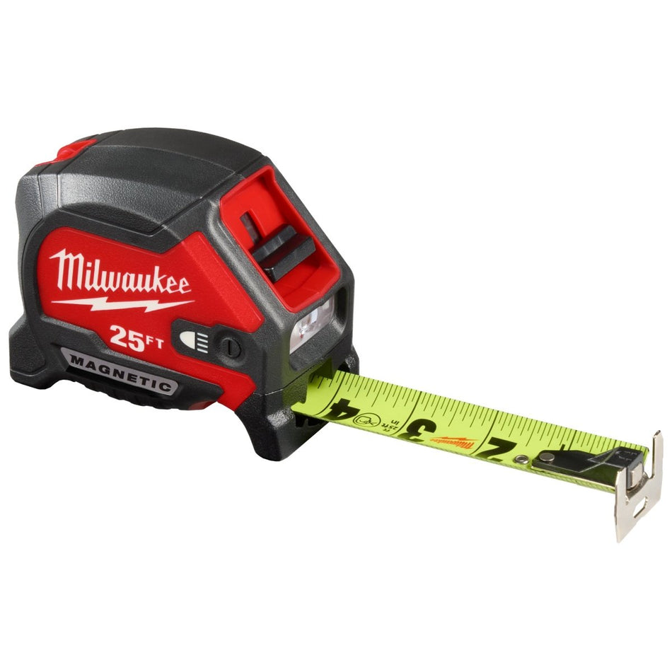 25ft Magnetic Tape Measure w/ Rechargeable 100L Light - AAA Industrial Supply