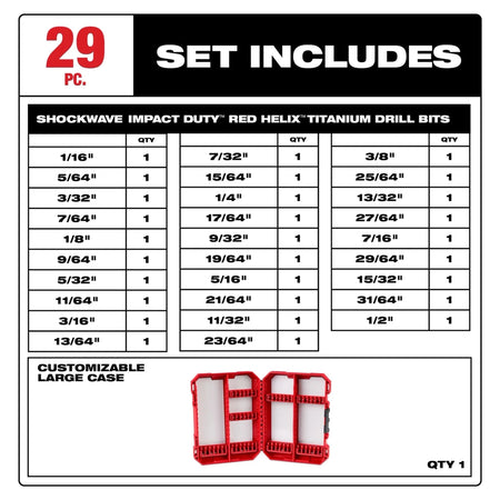 29PC SHOCKWAVE™ Impact Duty RED HELIX™ Titanium Drill Bit Set - AAA Industrial Supply