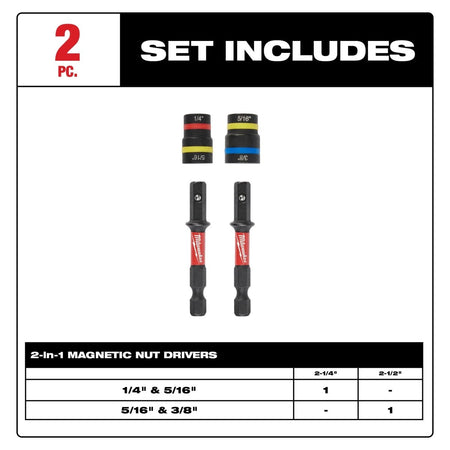 2PC SHOCKWAVE™ Impact Duty QUIK - CLEAR™ 2 - in - 1 Magnetic Nut Driver Set - AAA Industrial Supply