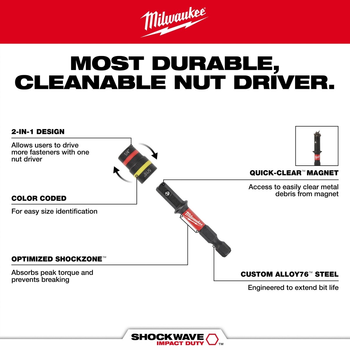 2PC SHOCKWAVE™ Impact Duty QUIK - CLEAR™ 2 - in - 1 Magnetic Nut Driver Set - AAA Industrial Supply