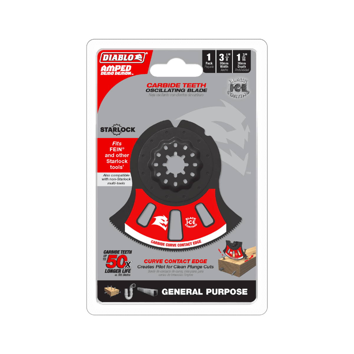 3 - 1/8" AMPED™ Demo Demon™ Starlock Carbide Teeth Oscillating Blade for General Purpose Cuts - AAA Industrial Supply