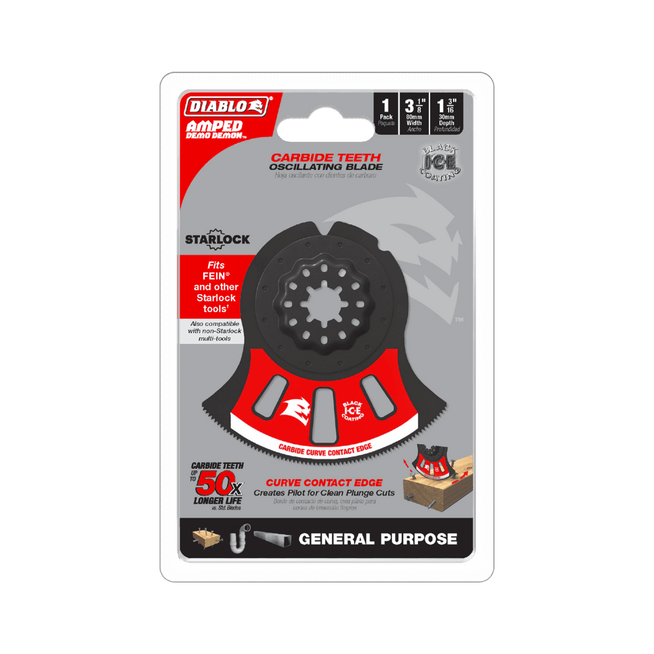3 - 1/8" AMPED™ Demo Demon™ Starlock Carbide Teeth Oscillating Blade for General Purpose Cuts - AAA Industrial Supply