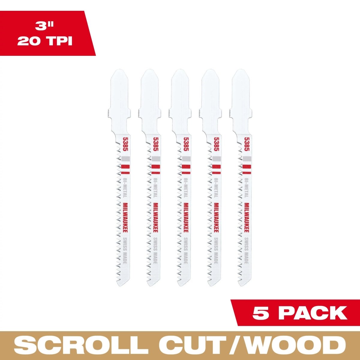 3" 20TPI T - Shank Wood Bi - Metal Jig Saw Blade (5 PK) - AAA Industrial Supply