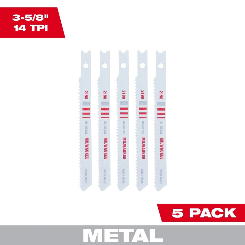 3 - 5/8" 14TPI U - Shank Metal Cutting Bi - Metal Jig Saw Blades (5 PK) - AAA Industrial Supply