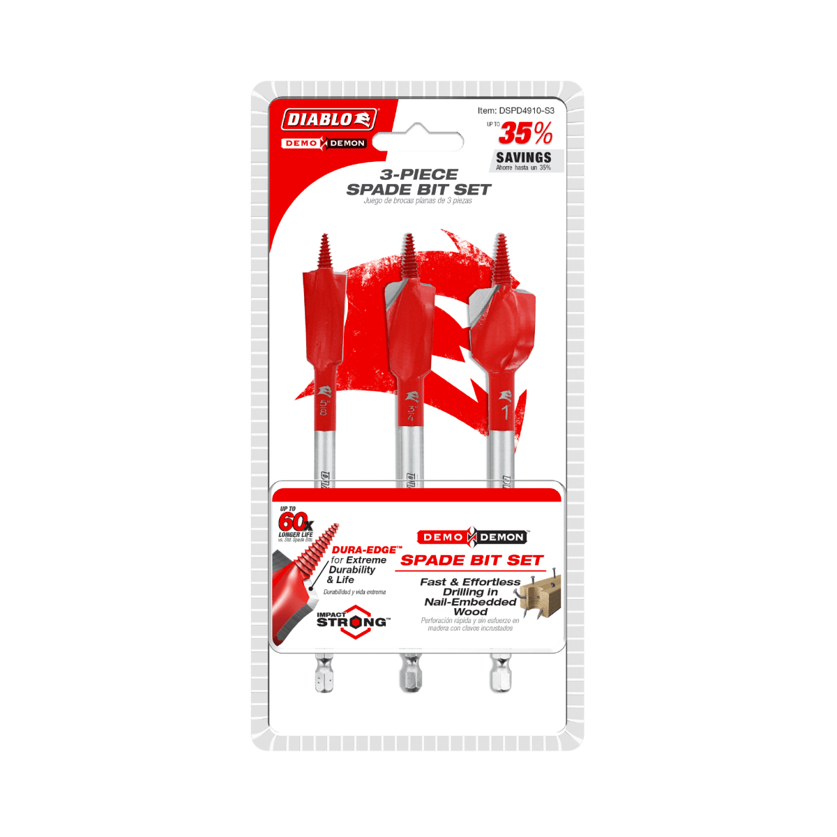 3 pc Demo Demon™ Spade Bit Set for Nail - Embedded Wood (3 - pc) - AAA Industrial Supply
