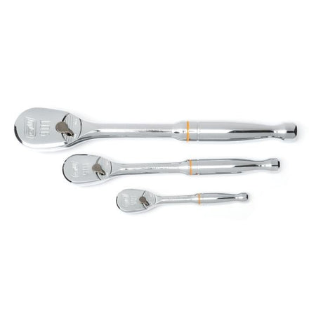 3 Piece 1/4", 3/8" & 1/2" Drive 90 - Tooth Teardrop Ratchet Set - AAA Industrial Supply