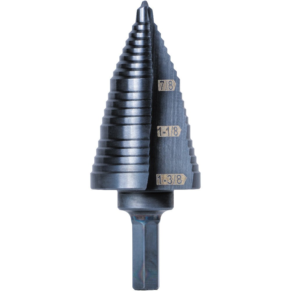 3 - Step Drill Bit, 3/8 - Inch Hex, Double Straight Flute, 7/8 - Inch to 1 - 3/8 - Inch - AAA Industrial Supply