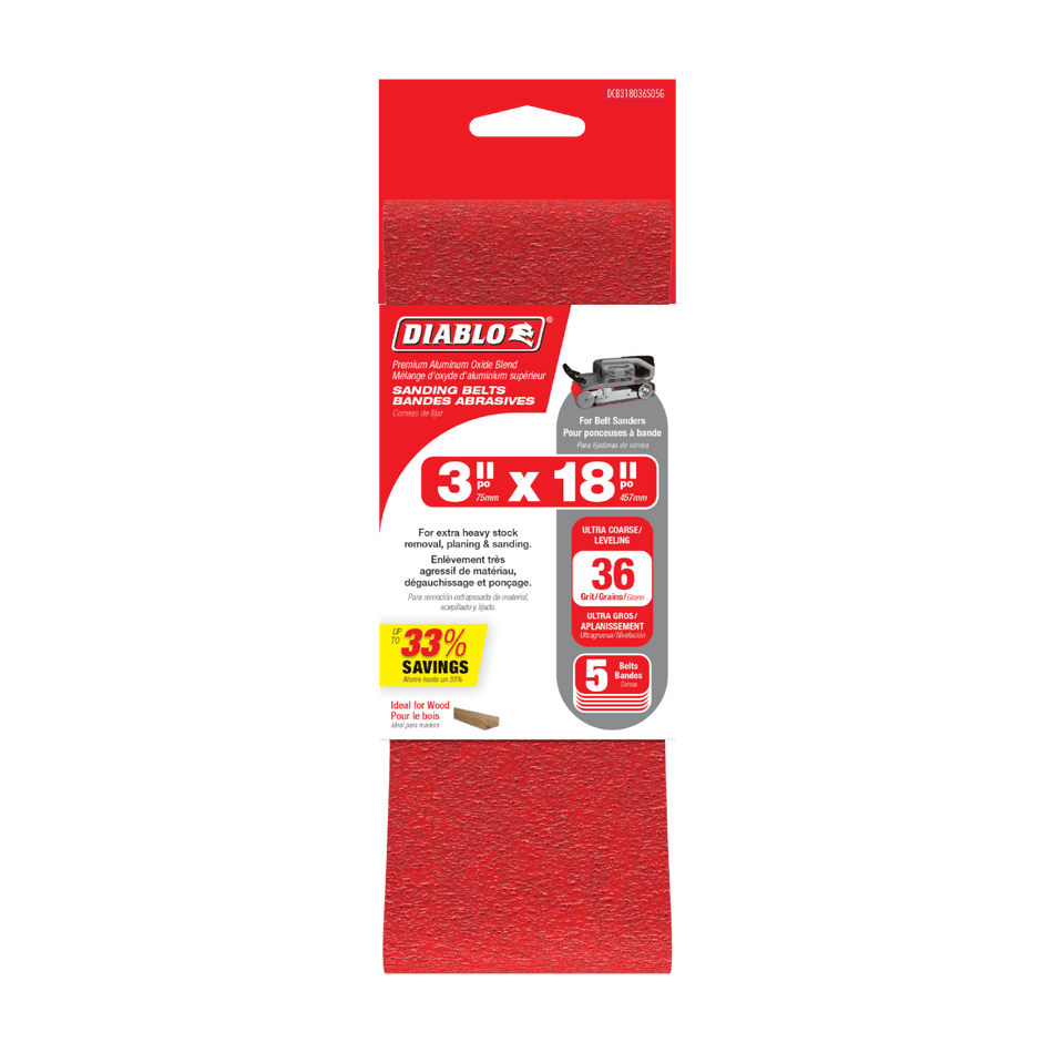 3" x 18" 36 - Grit Sanding Belts (5 - pk) - AAA Industrial Supply