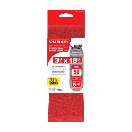 3" x 18" 50 - Grit Sanding Belts (5 - pk) - AAA Industrial Supply