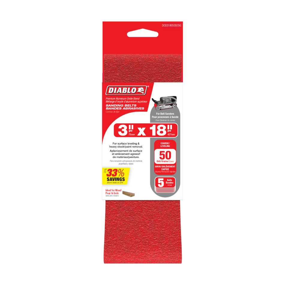 3" x 18" 50 - Grit Sanding Belts (5 - pk) - AAA Industrial Supply