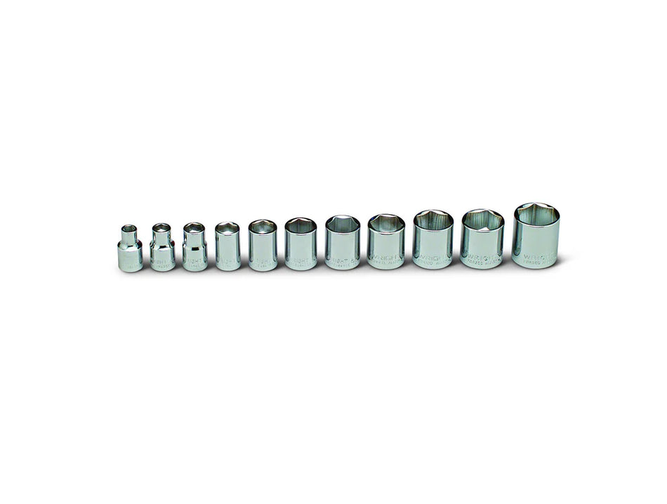 3/8" Drive 11 Piece Set - 6 Point Standard Sockets, 1/4" - 7/8"