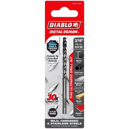 3/16" Metal Demon™ Drill Bit for Mild, Hardened and Stainless Steels - AAA Industrial Supply