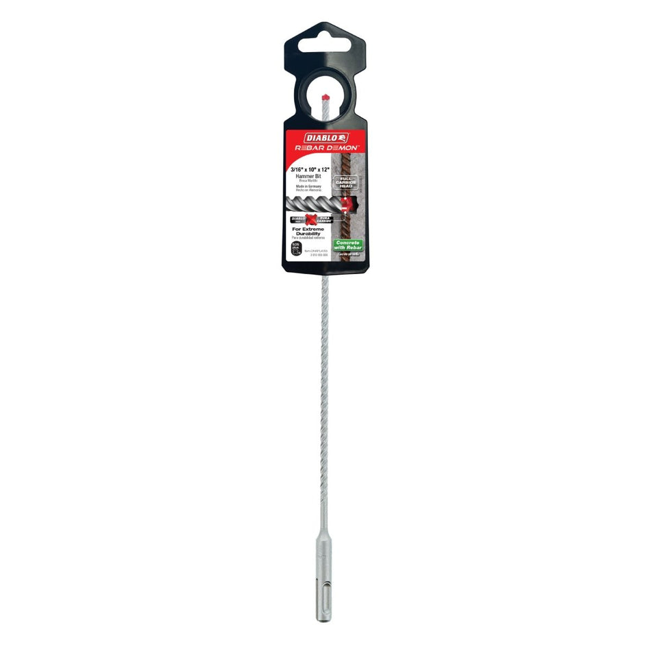 3/16" x 10" x 12" Rebar Demon™ SDS - Plus 4 - Cutter Full Carbide Head Hammer Drill Bit - AAA Industrial Supply