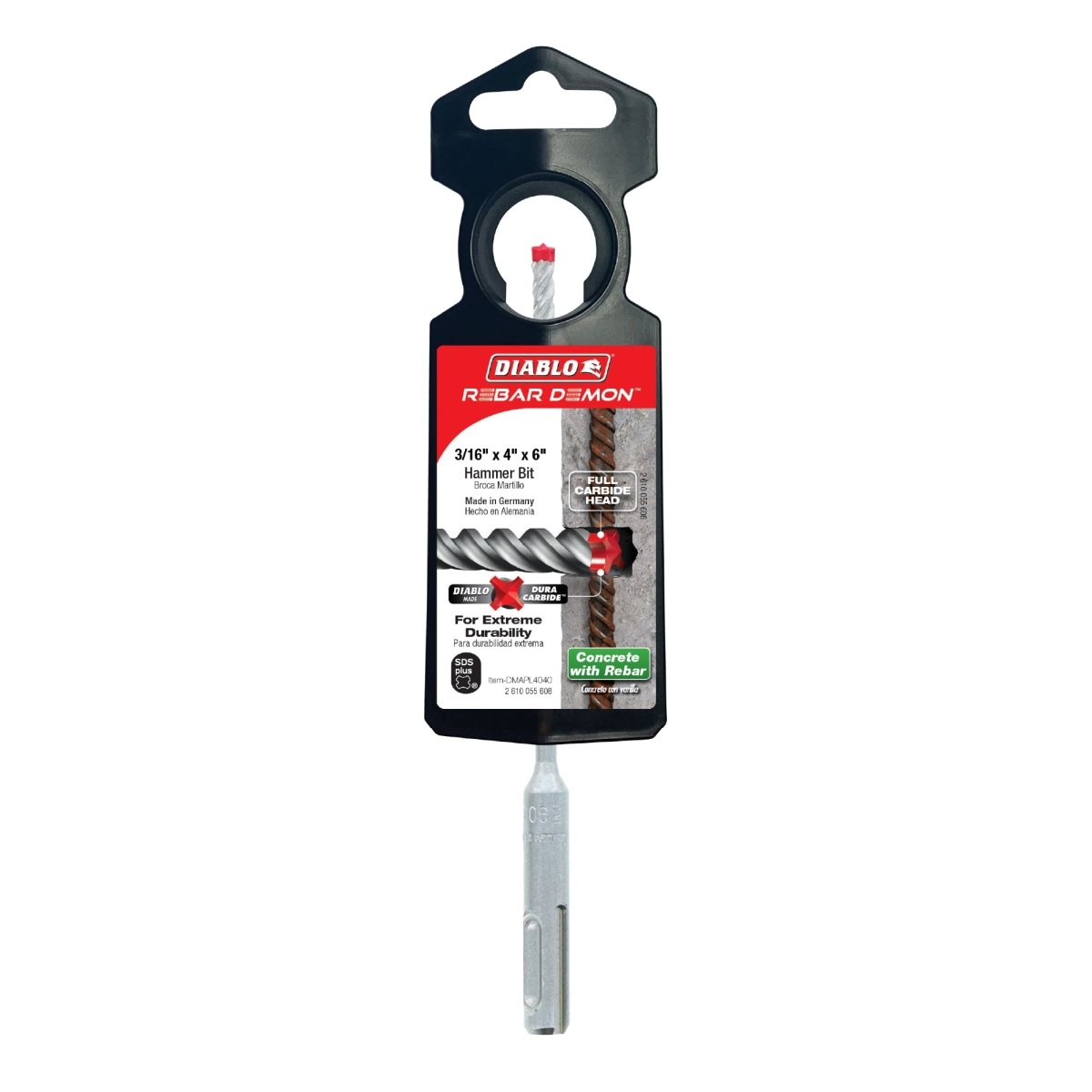 3/16" x 4" x 6" Rebar Demon™ SDS - Plus 4 - Cutter Full Carbide Head Hammer Drill Bit - AAA Industrial Supply