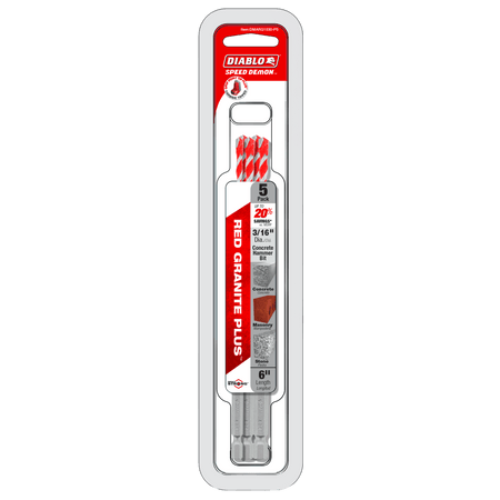 3/16" x 4" x 6" SPEEDemon™ Red Granite PLUS™ Carbide - Tipped Hammer Drill Bit (5 - pk) - AAA Industrial Supply